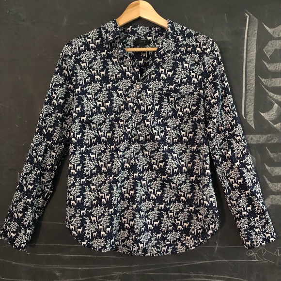 J. Crew Tops - J Crew Pop Over forest scene print top